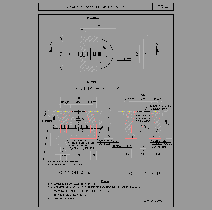 Bloque Autocad ARQUETA PARA LLAVE DE PASO